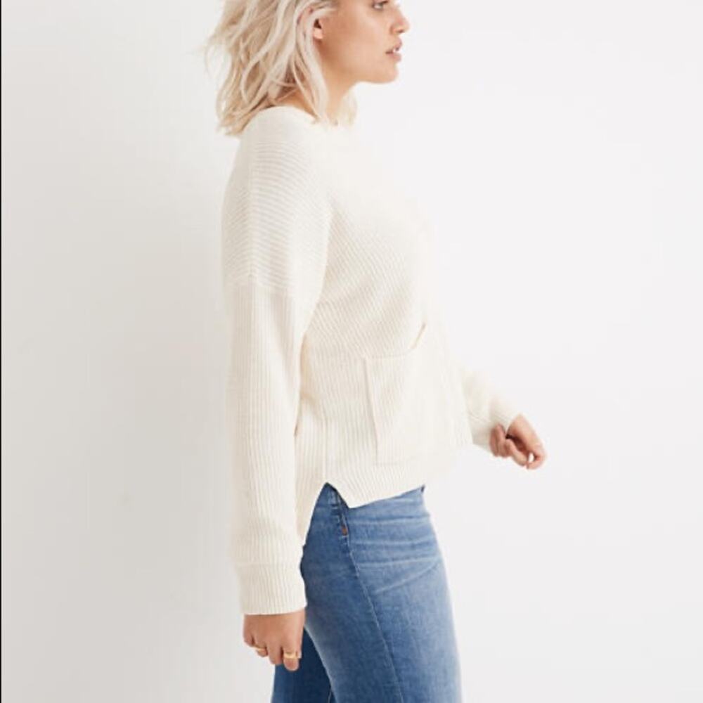 Madewell Ivory White Patch Pocket Pullover Sweater Size Small